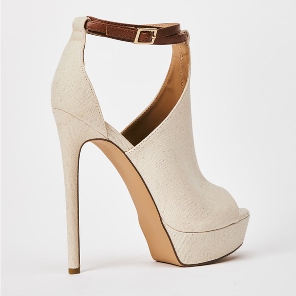 Shoe Dazzle Women Cream Tan Stiletto Platform Mazie Heeled Sandal Shoes Size 10 - Picture 3 of 12